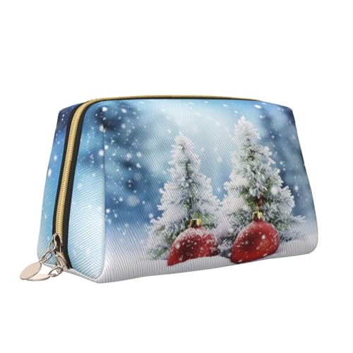 VTCTOASY Kosmetiktasche mit Weihnachtsbaumkugeln, Schnee-Aufdruck, tragbar, vielseitig, Kulturbeutel, große Kapazität, Kosmetiktasche für Damen, weiß, Einheitsgröße, weiß, Einheitsgröße von VTCTOASY