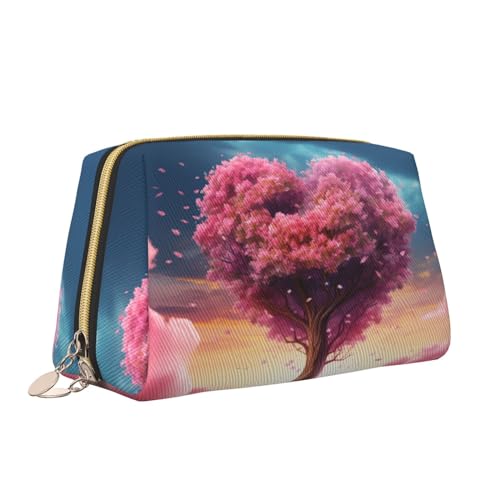 VTCTOASY Kosmetiktasche mit buntem rosa Herz-Baum-Druck, tragbar, vielseitig, Kulturbeutel, große Kapazität, Kosmetiktasche für Damen, weiß, Einheitsgröße, weiß, Einheitsgröße von VTCTOASY