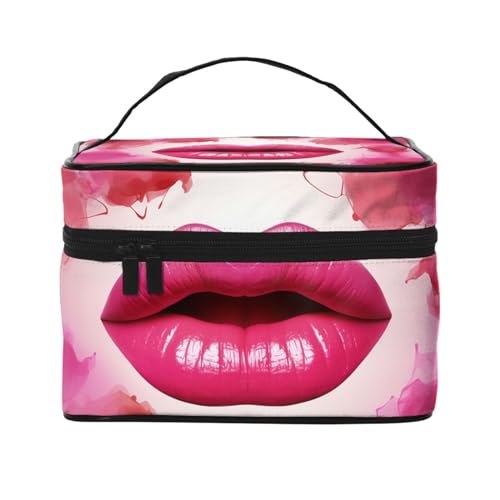 VTCTOASY Make-up-Tasche für Damen, Lippen-Druck, tragbare Kulturbeutel, große Kapazität, Reise-Kosmetiktasche für Outdoor-Reisen, Schwarz, Einheitsgröße, Schwarz, One Size von VTCTOASY