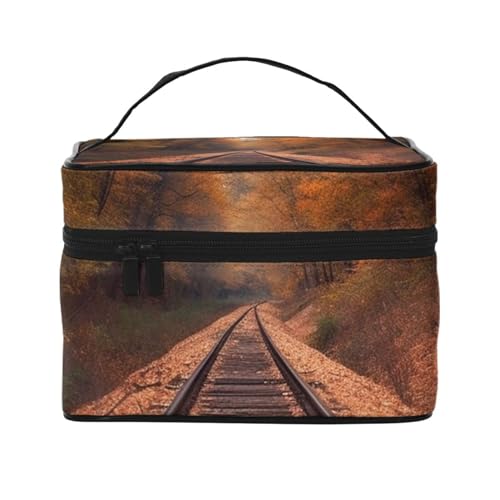 VTCTOASY Make-up-Tasche für Damen, Motiv: Herbstspur, tragbare Kulturbeutel, große Kapazität, Reise-Kosmetiktasche für Outdoor-Reisen, Schwarz, Einheitsgröße, Schwarz , Einheitsgröße von VTCTOASY