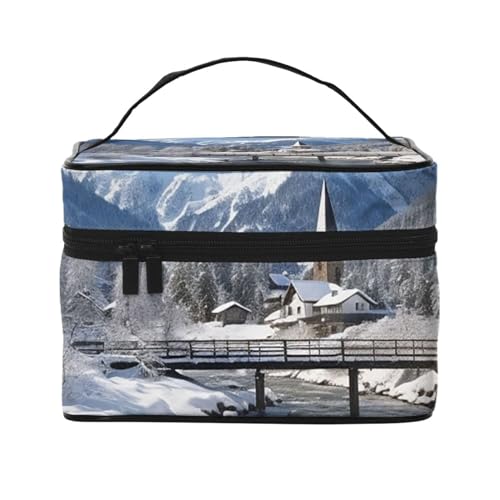 VTCTOASY Make-up-Tasche für Damen, Motiv: Winterlandschaft, tragbar, Kulturbeutel, große Kapazität, Reise-Kosmetiktasche für Outdoor-Reisen, Schwarz, Einheitsgröße, Schwarz , Einheitsgröße von VTCTOASY