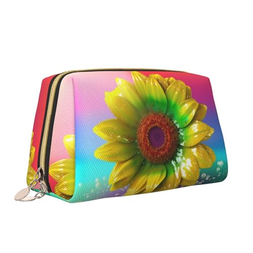 VTCTOASY Make-up-Tasche mit 3D-Sonnenblumen-Druck, tragbar, vielseitig, Kulturbeutel, große Kapazität, Kosmetiktasche für Damen, weiß, Einheitsgröße, weiß, Einheitsgröße von VTCTOASY