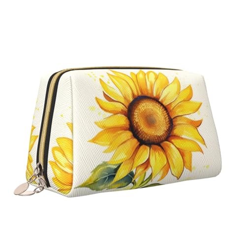 VTCTOASY Make-up-Tasche mit Aquarell-Sonnenblumen-Druck, tragbar, vielseitig, Kulturbeutel, großes Fassungsvermögen, Kosmetiktasche für Damen, weiß, Einheitsgröße, weiß, Einheitsgröße von VTCTOASY