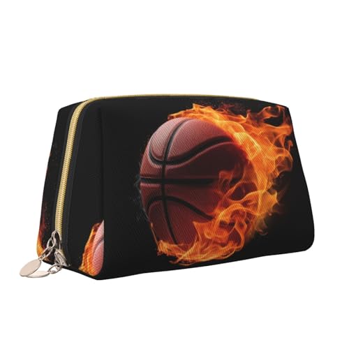 VTCTOASY Make-up-Tasche mit Basketball auf Feuer, tragbar, vielseitig, Kulturbeutel, große Kapazität, Kosmetiktasche für Damen, weiß, Einheitsgröße, weiß, Einheitsgröße von VTCTOASY