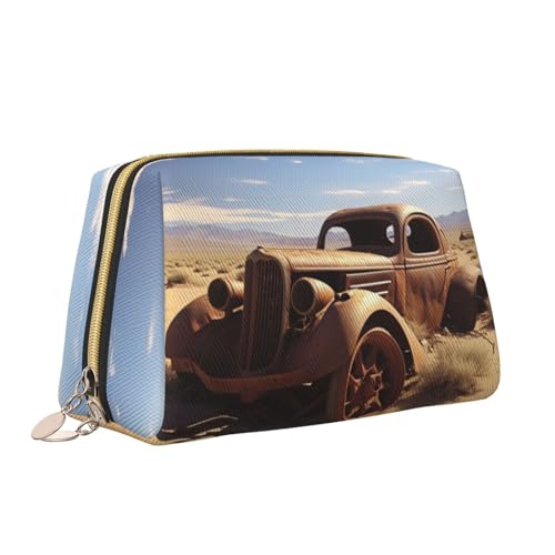 VTCTOASY Make-up-Tasche mit Desert Wheels Print, tragbar, vielseitig, Kulturbeutel, große Kapazität, Kosmetiktasche für Damen, weiß, Einheitsgröße, weiß, Einheitsgröße von VTCTOASY