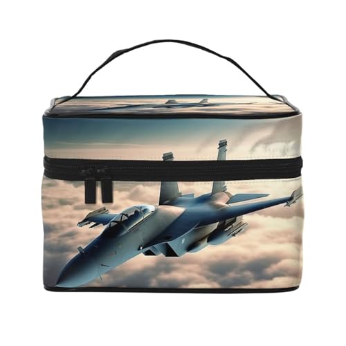 VTCTOASY Make-up-Tasche mit Flugzeug-Motiv "Fighter Jets" für Damen, tragbare Kulturbeutel, große Kapazität, Reise-Kosmetiktasche für Outdoor-Reisen, Schwarz, Einheitsgröße, Schwarz , Einheitsgröße von VTCTOASY