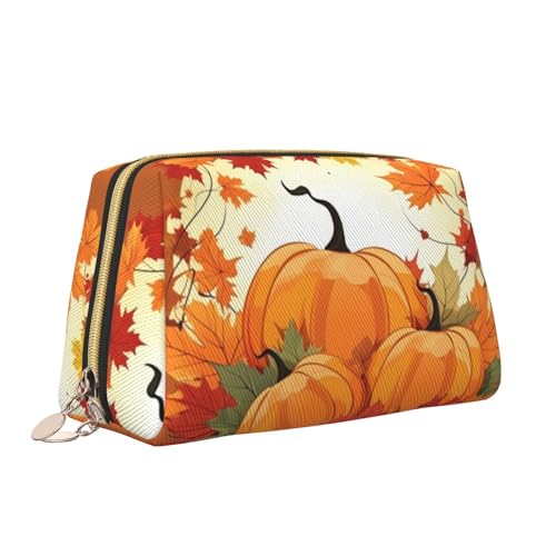 VTCTOASY Make-up-Tasche mit Herbst-Kürbis-Ahornblätter-Druck, tragbar, vielseitig, Kulturbeutel, große Kapazität, Kosmetiktasche für Damen, weiß, Einheitsgröße, weiß, Einheitsgröße von VTCTOASY