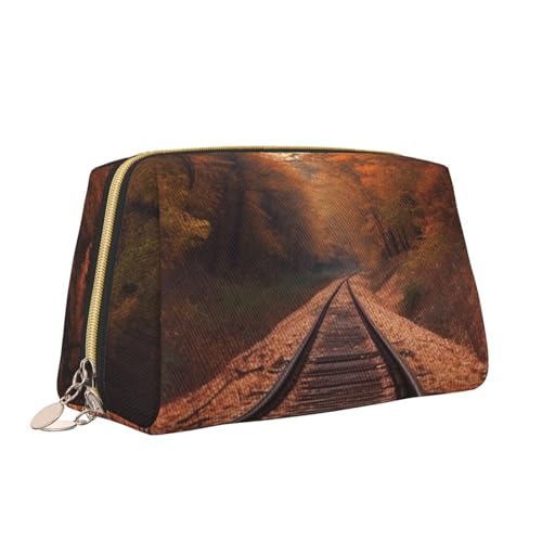 VTCTOASY Make-up-Tasche mit Herbst-Track-Aufdruck, tragbar, vielseitig, Kulturbeutel, große Kapazität, Kosmetiktasche für Damen, weiß, Einheitsgröße, weiß, Einheitsgröße von VTCTOASY