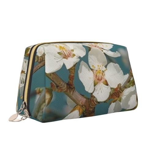 VTCTOASY Make-up-Tasche mit Mandelblüten-Aufdruck, tragbar, vielseitig, Kulturbeutel, große Kapazität, Kosmetiktasche für Damen, weiß, Einheitsgröße, weiß, Einheitsgröße von VTCTOASY