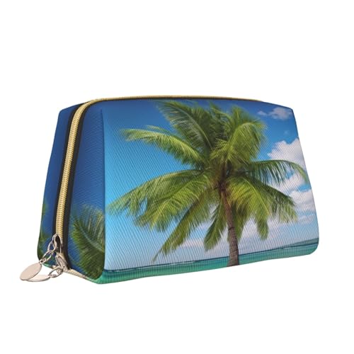 VTCTOASY Make-up-Tasche mit Strandpalmen-Druck, tragbar, vielseitig, Kulturbeutel, große Kapazität, Kosmetiktasche für Damen, weiß, Einheitsgröße, weiß, Einheitsgröße von VTCTOASY