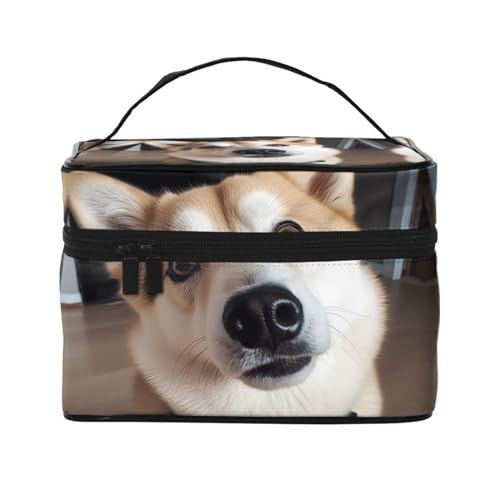 VTCTOASY Make-up-Tasche mit Tier-Hunde-Fotodruck für Frauen, tragbare Kulturbeutel, große Kapazität, Reise-Kosmetiktasche für Outdoor-Reisen, Schwarz, Einheitsgröße, Schwarz , Einheitsgröße von VTCTOASY