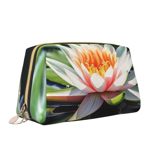 VTCTOASY Make-up-Tasche mit Wasserlilien-Druck, tragbar, vielseitig, Kulturbeutel, große Kapazität, Kosmetiktasche für Damen, weiß, Einheitsgröße, weiß, Einheitsgröße von VTCTOASY