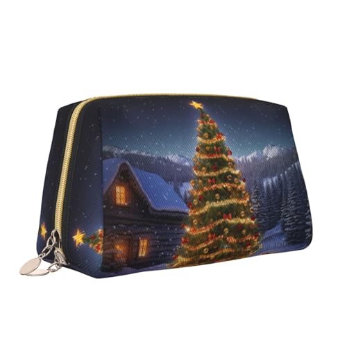 VTCTOASY Make-up-Tasche mit Weihnachtsbaum-Aufdruck, tragbar, vielseitig, Kulturbeutel, große Kapazität, Kosmetiktasche für Damen, weiß, Einheitsgröße, weiß, Einheitsgröße von VTCTOASY