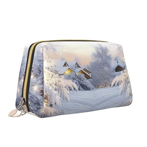 VTCTOASY Make-up-Tasche mit Winter-Schnee-Aufdruck, tragbar, vielseitig, Kulturbeutel, große Kapazität, Kosmetiktasche für Damen, weiß, Einheitsgröße, weiß, Einheitsgröße von VTCTOASY