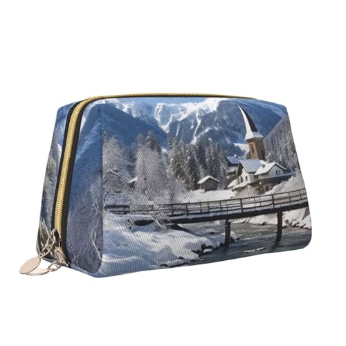 VTCTOASY Make-up-Tasche mit Winterlandschaftsdruck, tragbar, vielseitig, Kulturbeutel, große Kapazität, Kosmetiktasche für Damen, weiß, Einheitsgröße, weiß, Einheitsgröße von VTCTOASY