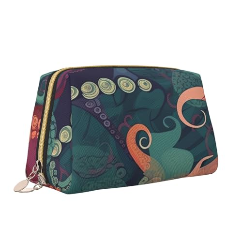 VTCTOASY Make-up-Tasche mit abstraktem Oktopus-Druck, tragbar, vielseitig, Kulturbeutel, große Kapazität, Kosmetiktasche für Damen, weiß, Einheitsgröße, weiß, Einheitsgröße von VTCTOASY