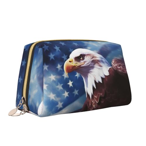 VTCTOASY Make-up-Tasche mit amerikanischem Adlermotiv, tragbar, vielseitig, Kulturbeutel, große Kapazität, Kosmetiktasche für Damen, weiß, Einheitsgröße, weiß, Einheitsgröße von VTCTOASY