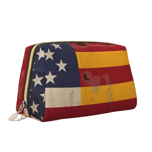 VTCTOASY Make-up-Tasche mit amerikanischer Spanien-Flagge, tragbar, vielseitig, Kulturbeutel, große Kapazität, Kosmetiktasche für Damen, weiß, Einheitsgröße, weiß, Einheitsgröße von VTCTOASY