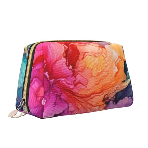 VTCTOASY Make-up-Tasche mit buntem Aquarellgemäldedruck, tragbar, vielseitig, Kulturbeutel, große Kapazität, Kosmetiktasche für Damen, weiß, Einheitsgröße, weiß, Einheitsgröße von VTCTOASY