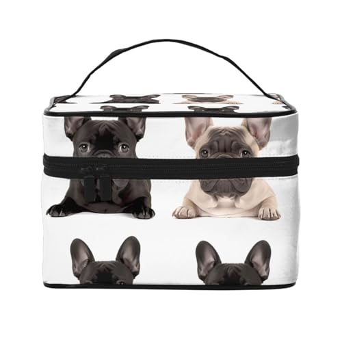 VTCTOASY Make-up-Tasche mit französischer Bulldogge für Damen, tragbare Kulturbeutel, große Kapazität, Reise-Kosmetiktasche für Outdoor-Reisen, Schwarz, Einheitsgröße, Schwarz , Einheitsgröße von VTCTOASY