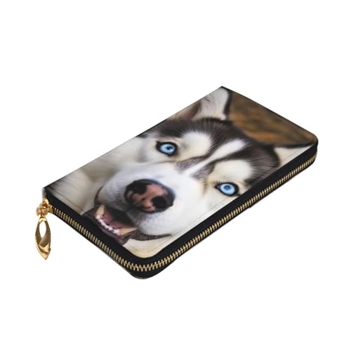 VTCTOASY Stupid Husky Dog Print Damen Geldbörse Leder Reißverschluss Münzbörse Groß Kartenetui Brieftasche für Urlaub Geschenk, Schwarz, One Size, Schwarz , Einheitsgröße von VTCTOASY