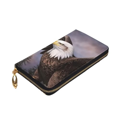 VTCTOASY Weißkopfseeadler Druck Damen Geldbörse Leder Reißverschluss Münzbörse Groß Kartenetui Brieftasche für Urlaub Geschenk, Schwarz, One Size, Schwarz , Einheitsgröße von VTCTOASY