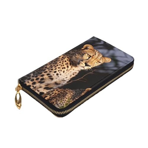 VTCTOASY Wild Animal Leopard Print Damen Geldbörse Leder Reißverschluss Münzbörse Groß Kartenetui Brieftasche für Urlaub Geschenk, Schwarz, One Size, Schwarz , Einheitsgröße von VTCTOASY