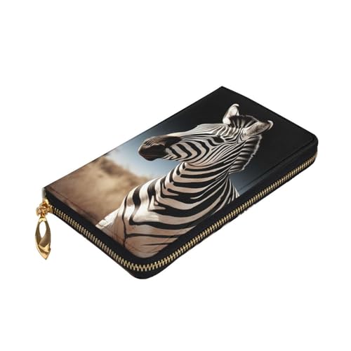 VTCTOASY Wild Animals Zebra Print Damen Geldbörse Leder Reißverschluss Münzbörse Groß Kartenetui Geldbörse für Urlaub Geschenk, Schwarz, One Size, Zeitgenössisch, Schwarz , Einheitsgröße, von VTCTOASY