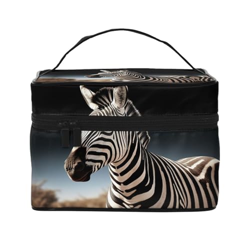 VTCTOASY Wilde Tiere Zebramuster Make-up-Tasche für Frauen, tragbare Kulturbeutel, große Kapazität, Reise-Kosmetiktasche für Outdoor-Reisen, Schwarz, Einheitsgröße, Schwarz , Einheitsgröße von VTCTOASY