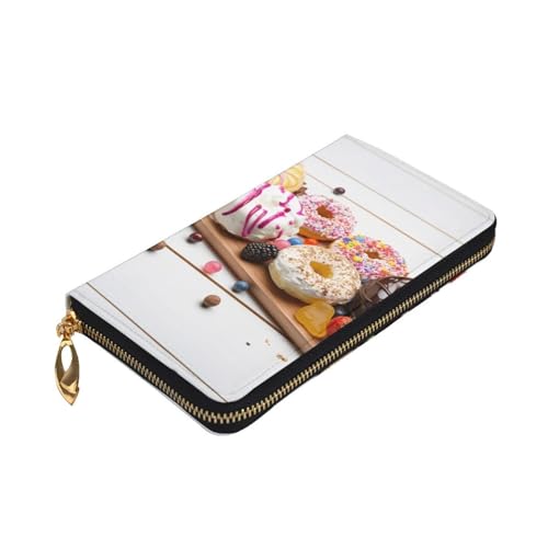 VTCTOASY Wooden Board Dessert Print Damen Geldbörse Leder Reißverschluss Münzbörse Groß Kartenetui Geldbörse für Urlaub Geschenk, Schwarz, One Size, Schwarz , Einheitsgröße von VTCTOASY