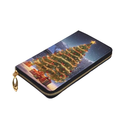 VTCTOASY Xmas Tree Print Damen Geldbörse Leder Reißverschluss Münzbörse Groß Kartenetui Brieftasche für Urlaub Geschenk, Schwarz, One Size, Schwarz , Einheitsgröße von VTCTOASY