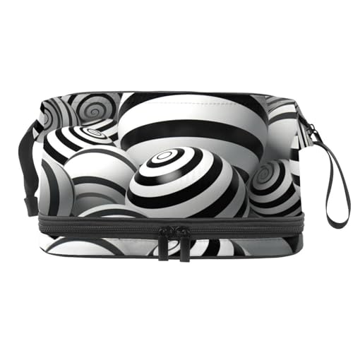 Make up Taschen für Damen,Kulturbeutel für Herren,3D Kugel schwarz weiß gestreift,Reise Kosmetiktasche von VTGHDEEQ