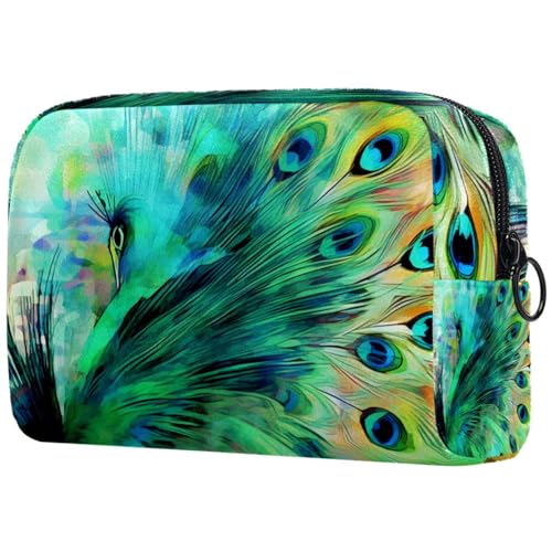 Make up Taschen für Damen,Kulturbeutel für Herren,Abstrakter Blauer Pfau,Reise Kosmetiktasche von VTGHDEEQ