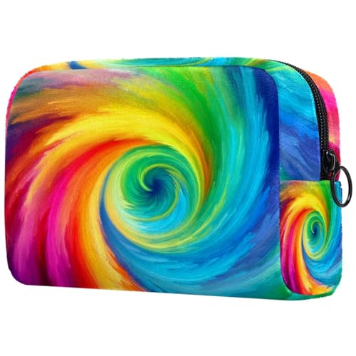 Make up Taschen für Damen,Kulturbeutel für Herren,Abstrakter Strudel Regenbogen,Reise Kosmetiktasche von VTGHDEEQ