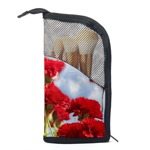 Make up Taschen für Damen,Kulturbeutel für Herren,Amerikanische Flagge und Blumen,Reise Kosmetiktasche von VTGHDEEQ