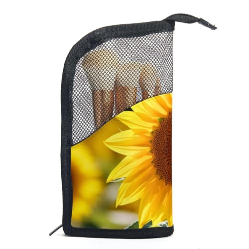 Make up Taschen für Damen,Kulturbeutel für Herren,Blumenfeld Sonnenblume,Reise Kosmetiktasche von VTGHDEEQ