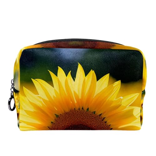 Make up Taschen für Damen,Kulturbeutel für Herren,Blumenfeld Sonnenblume,Reise Kosmetiktasche von VTGHDEEQ