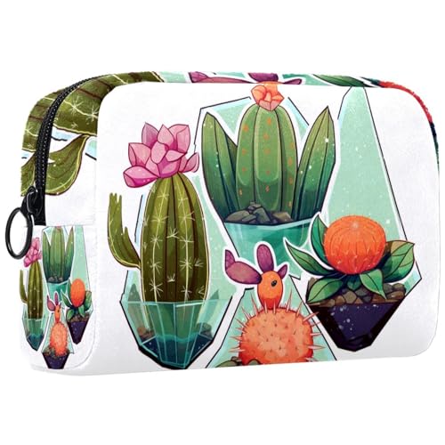 Make up Taschen für Damen,Kulturbeutel für Herren,Blumentiere und Kaktus,Reise Kosmetiktasche von VTGHDEEQ