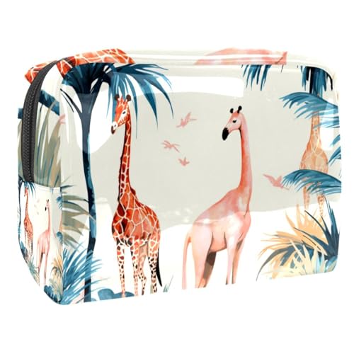 Make up Taschen für Damen,Kulturbeutel für Herren,Flamingo Giraffen Palme,Reise Kosmetiktasche von VTGHDEEQ