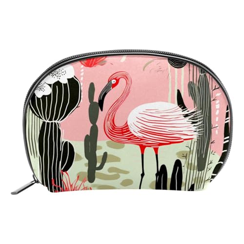 Make up Taschen für Damen,Kulturbeutel für Herren,Flamingo Kakteen Pflanze,Reise Kosmetiktasche von VTGHDEEQ