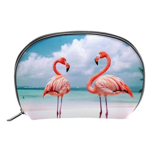 Make up Taschen für Damen,Kulturbeutel für Herren,Flamingos Sandstrand Sommer,Reise Kosmetiktasche von VTGHDEEQ