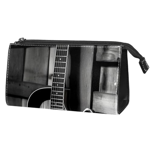 Make up Taschen für Damen,Kulturbeutel für Herren,Schwarz Weiß Gitarre,Reise Kosmetiktasche von VTGHDEEQ