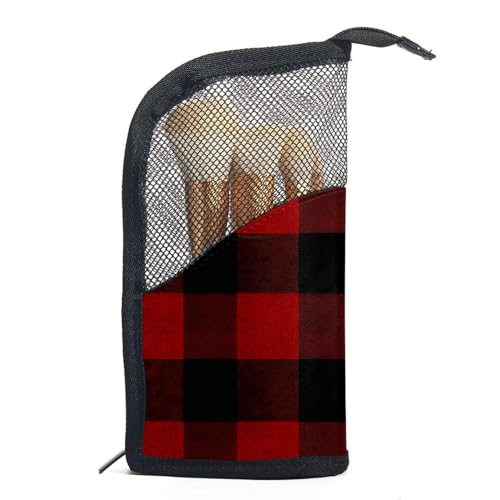 Make up Taschen für Damen,Kulturbeutel für Herren,Schwarzes rotes Streifen Plaid,Reise Kosmetiktasche von VTGHDEEQ