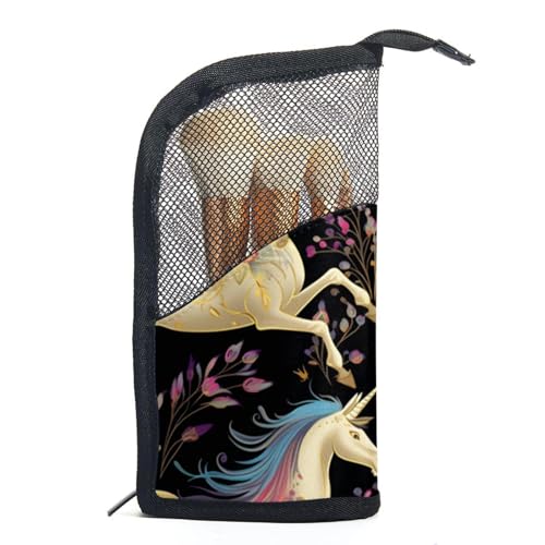 Make up Taschen für Damen,Kulturbeutel für Herren,Tierische Einhorn Blumenblume,Reise Kosmetiktasche von VTGHDEEQ