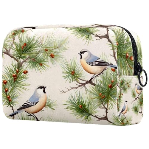 Make up Taschen für Damen,Kulturbeutel für Herren,Vögel Weihnachtsbaum Schneeflocken,Reise Kosmetiktasche von VTGHDEEQ