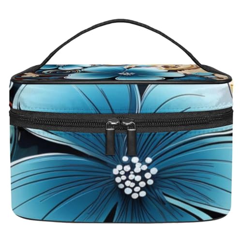 Make up Taschen für Damen,Kulturbeutel für Herren,blaugrüne Blumen,Reise Kosmetiktasche von VTGHDEEQ