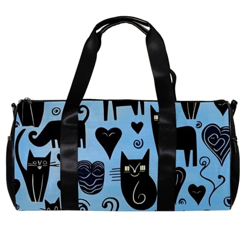 Reisetasche,Herren Sporttasche,Damen Sporttasche,Schwarze Katze und Herz,Sporttasche von VTGHDEEQ