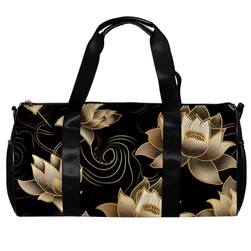 Reisetasche,Herren Sporttasche,Damen Sporttasche,blumenblume Lotus goldene Linien,Sporttasche von VTGHDEEQ