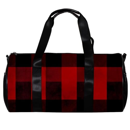 Sporttaschen für Damen,Reisetasche für Reisen,Schwarzes rotes Streifen Plaid,Sporttasche für Herren von VTGHDEEQ