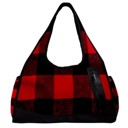 Sporttaschen für Damen,Reisetasche für Reisen,Schwarzes rotes Streifen Plaid,Sporttasche für Herren von VTGHDEEQ